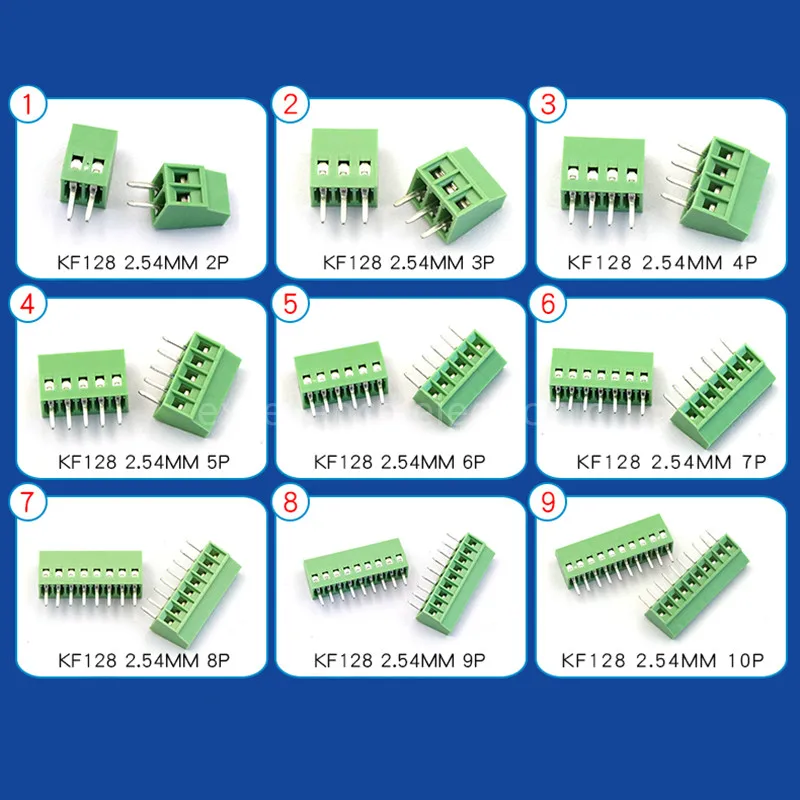 10/5 шт. KF128 2 54 мм Шаг PCB Клеммная колодка Разъем 2P 3P 4P 5P 6P 7P 8P 10P 12P 16P клеммы для кабеля