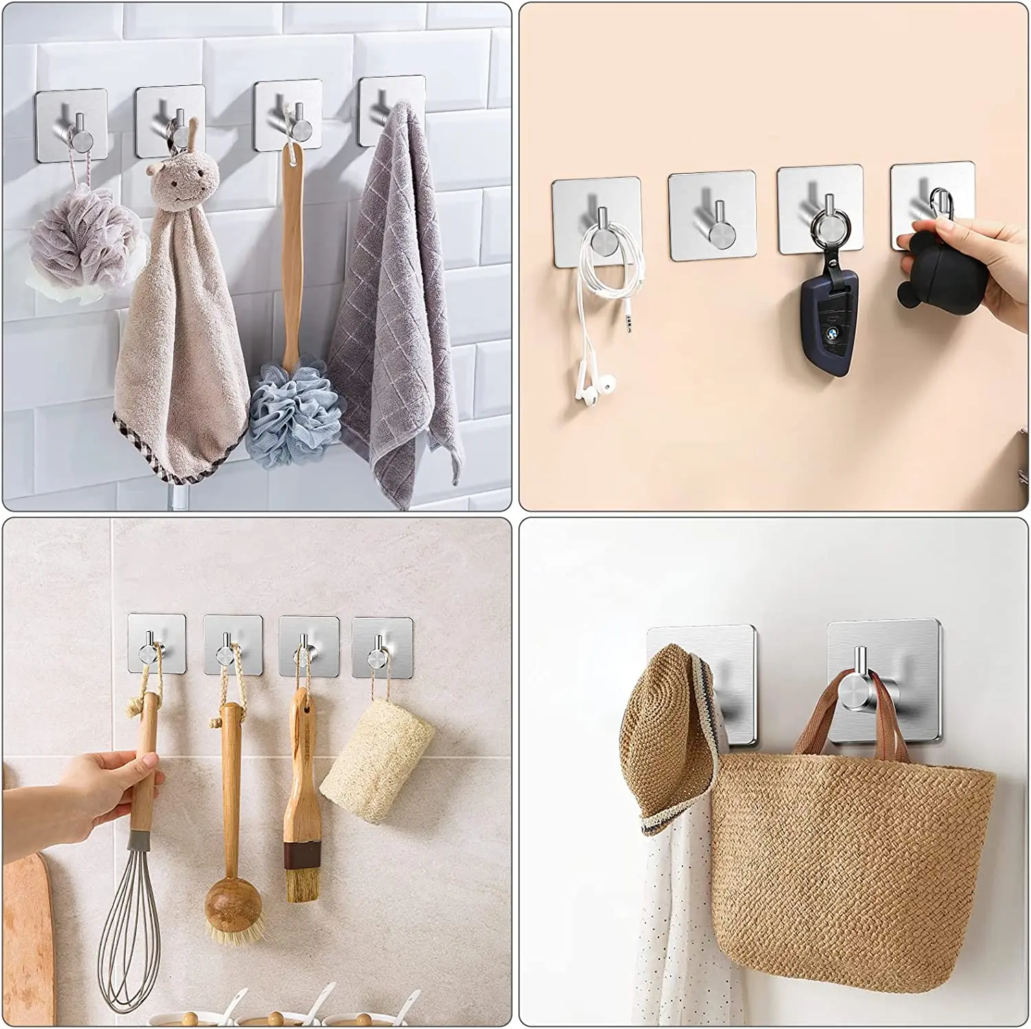 

Heavy Duty Adhesive Wall Towel Waterproof Brushed Nickel Wall Hooks for Towels, Stainless Steel Adhesive Towel Hooks 4Pack