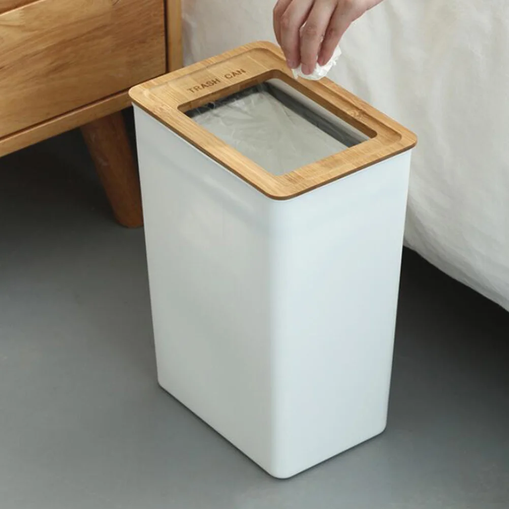 

Minimalist Trash Bins Practical Waste Container Kitchen Bathroom Trash Basket with Wooden Lid Size S Trash can