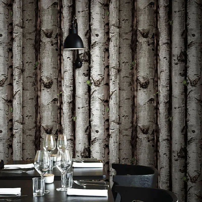 

3D Birch Forest Tree Bark Tree Pattern Wood Wallpaper Personality Coffee Bar Restaurant Retro Nostalgic Papel De Parede New