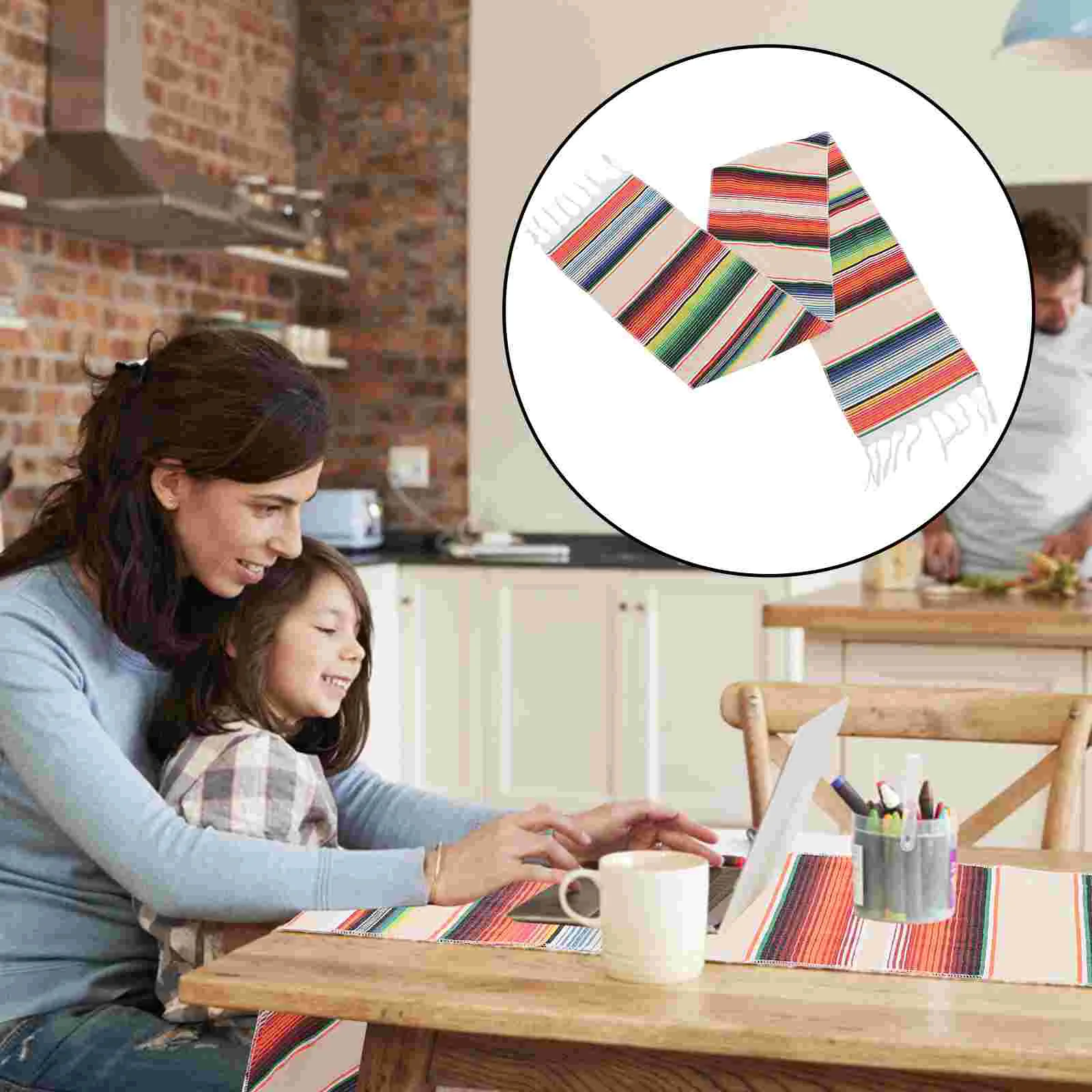 

Table Runners Holiday Mexican Cover Runner Christmas Stripe Mexico Linen Cotton Cloth Decorations Farmhouse Decorative Party