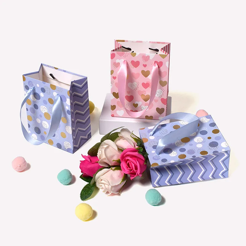 

Tote bag Gift Boxes Bronzing Dots Handy Paper Storage Bags For Wedding Packaging Candy Cake Box Portable Party Birthday Supplies