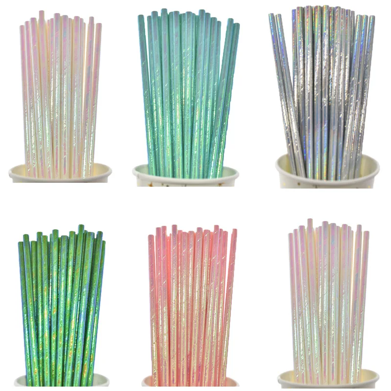 

Pearlescent Bronzing Paper Straws Pink Green Gradient Foil Shower Kids Drinking Straws Baby Wedding Birthday Party Decoration