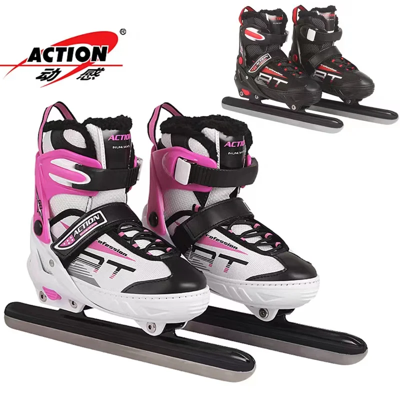 Adjustable Warm Thicken Figure Speed Skating Shoes with Ice Blade Adult Kids Children Professional Skates Thermal PVC Waterproof