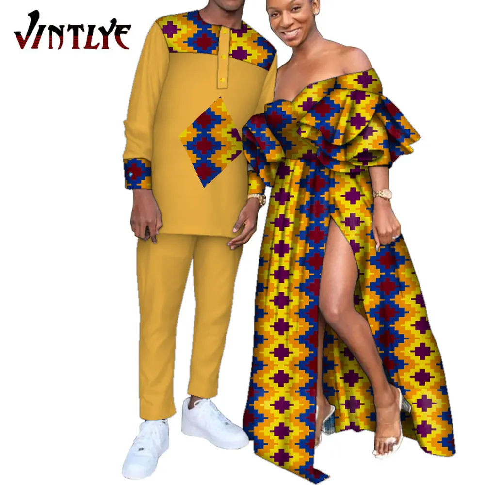 African Dresses for Women African Clothes for Couples Shirt and Pants Sets Lover Couples Clothes Print Maxi Long Dress Wyq623