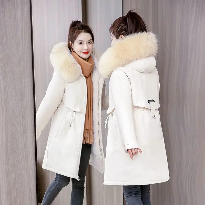 Plush and Thicken Style Overcome Women's Medium Long Coat Winter Down Cotton Coat 2022 Winter New Coat