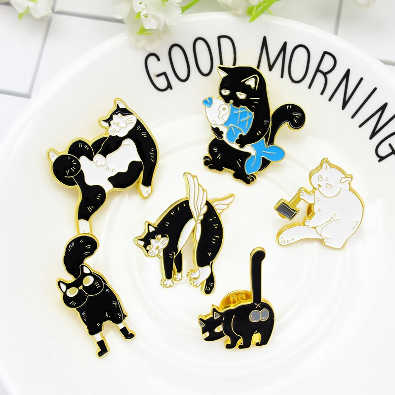 Эмалированные булавки с белым котом Sad Angry Angel Puss in Boots забавные броши значки