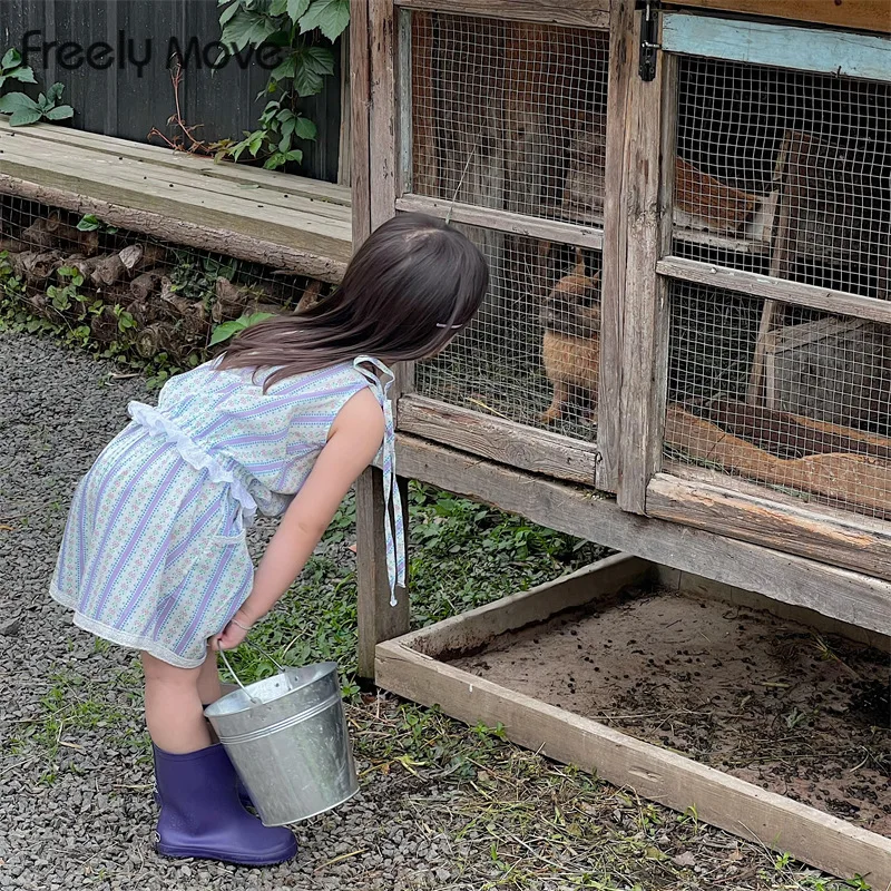 

Freely Move Toddler Girl Clothes Set Loose Casual Print Halter T-Shirt + Knee-Length Pants New Summer Kids Girl Clothing 2PCS