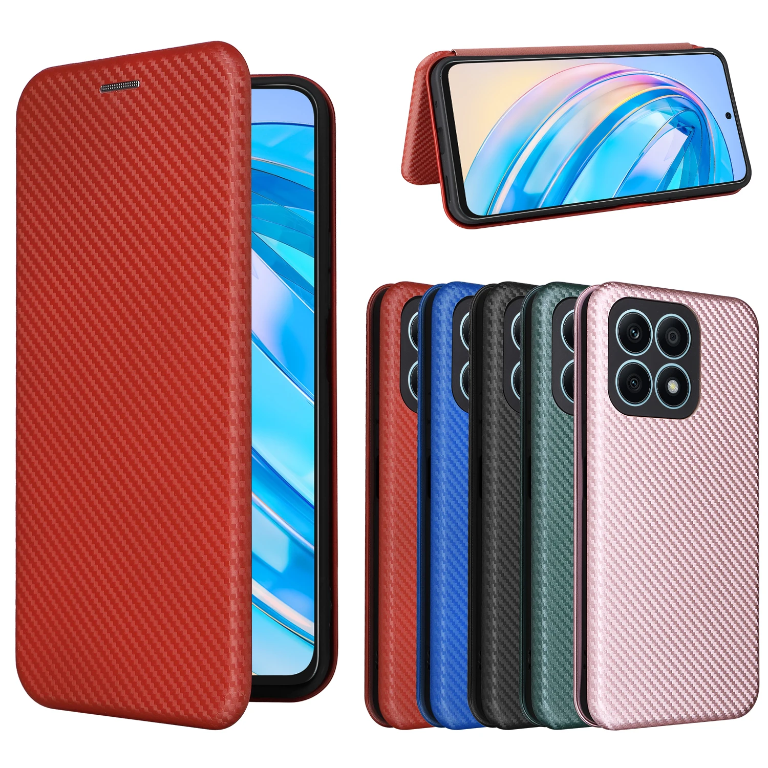 

Luxury Carbon Fiber Flip Phone Case For Huawei Honor X8A X5 X9 A Magic 5 Lite X40 5G 4lite Honor x8 x9 Wallet Leather Cover
