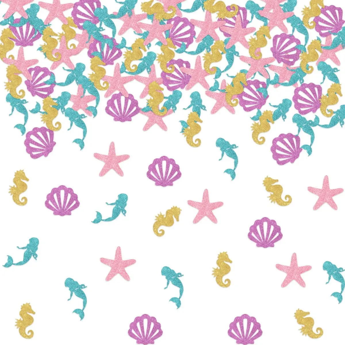 JOYMEMO 200 Pcs Mermaid Confetti Glitter Sea Animal Seashell Confetti Table Decor Girl Birthday Party Baby Shower Decorations