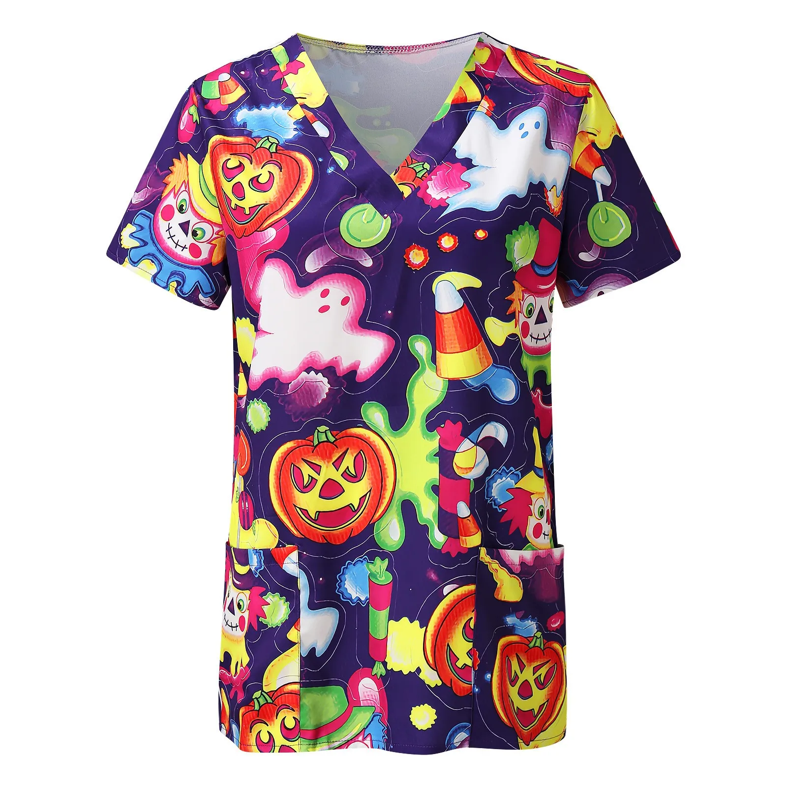 

Blouse Tops Short V-neck Working Women Sleeve Women's Blouse