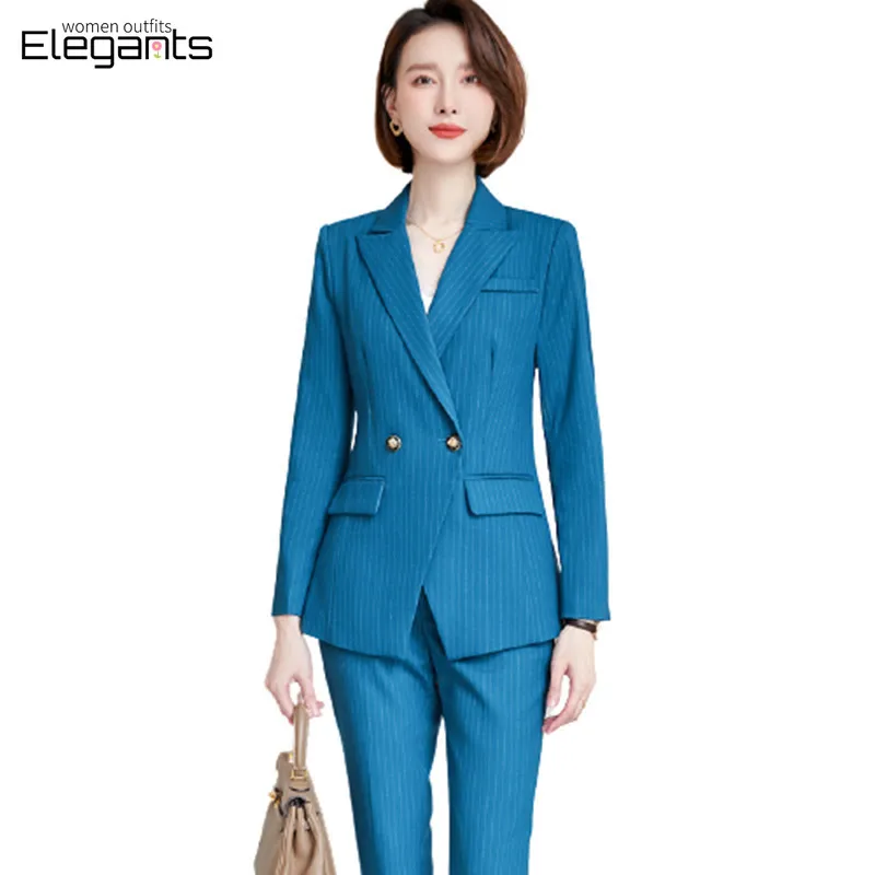 

Professional Clothes Office Attire Striped Pant Suits Women Blazer Set Business Work Wear 2 Piece Sets Trousers Suit Female 2022