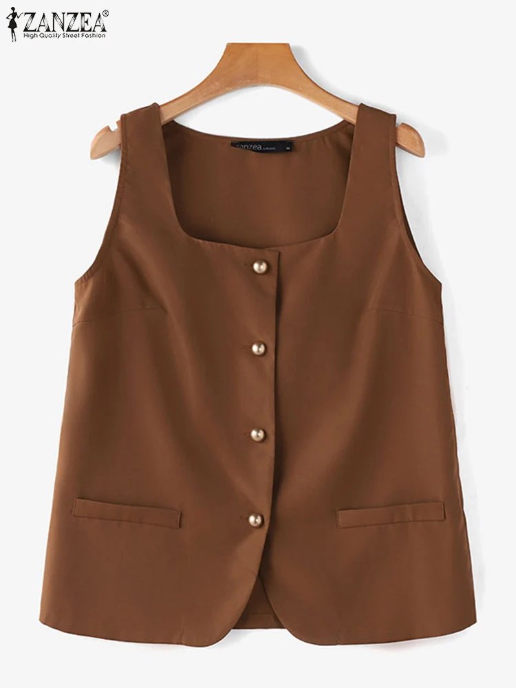 Элегантные летние рубашки ZANZEA 2024 корейские модные женские жилеты без рукавов с