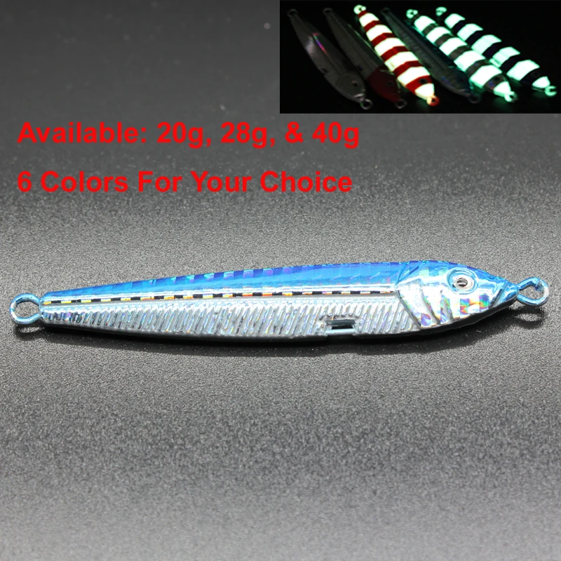 

AOCLU Hot Sale 1PC 21g,28g & 40g Luminous Metal Jig Fishing Spoon Hard Lure For Freshwater Fishing Spanish Mackerel