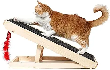 

Paw - Natural Wood Cat Scratching Post Ramp - Cat Incline Scratching Board & Scratch Pad - No Assembly Required - Adjustable Gar