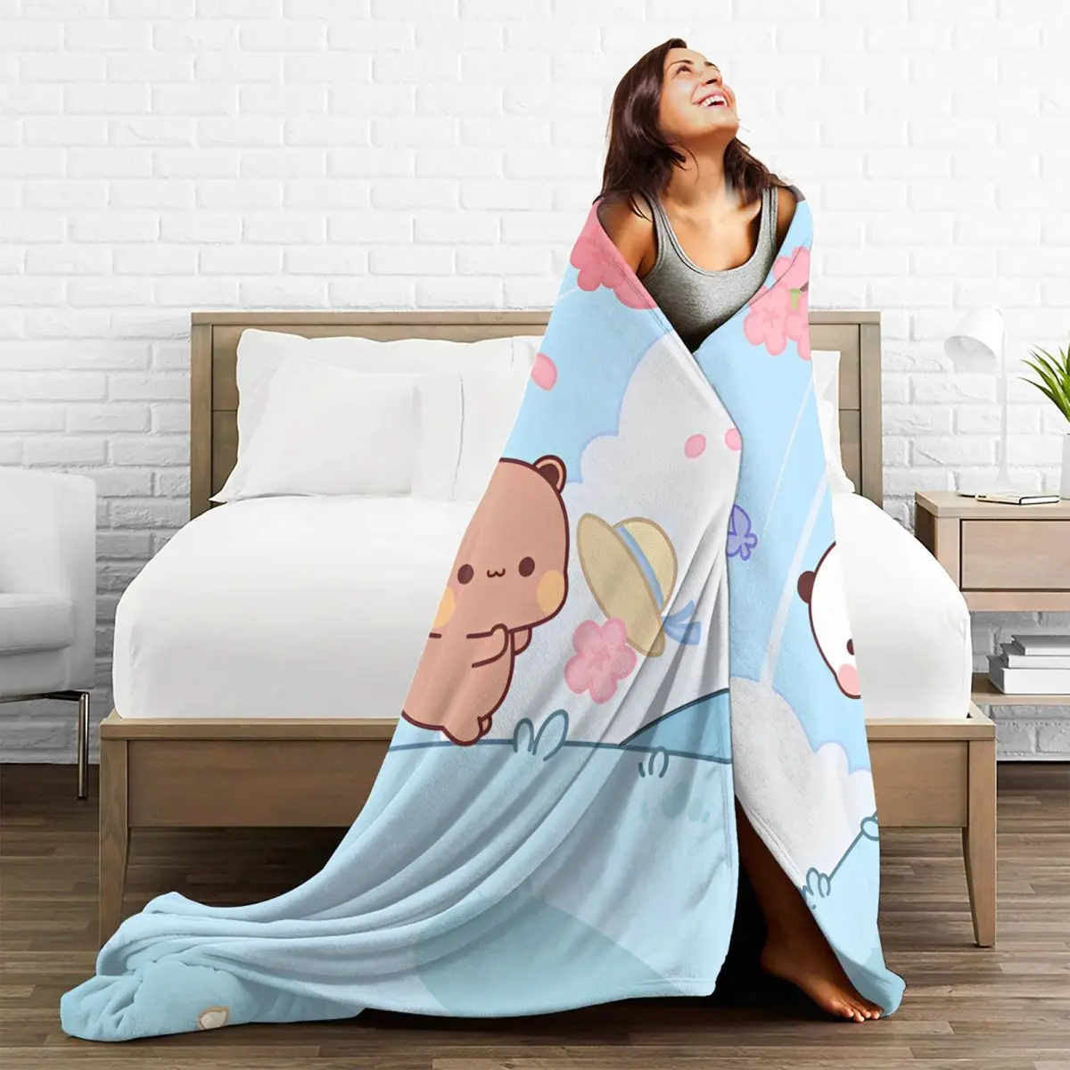 Фланелевое покрывало Bubu с изображением панды медведя Дуду ультрамягкое для