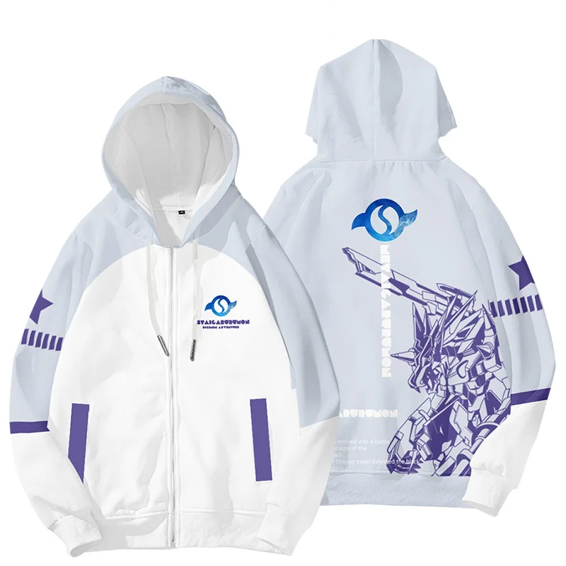 Толстовка с капюшоном на молнии для мужчин и женщин свитшот рисунком аниме Digimon