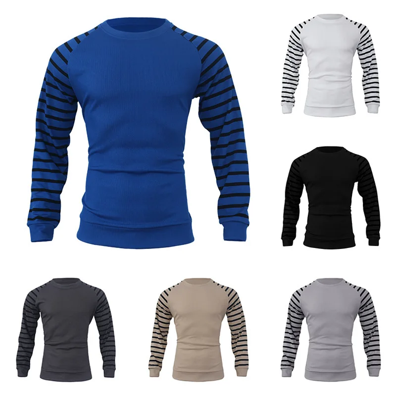 

Men's long sleeved foreign trade warm loose knit in autumn and winter ins round neck waffle men's fashion personality port strip