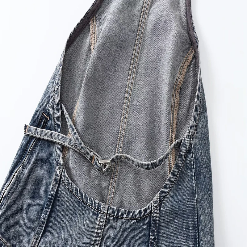 Женская модная винтажная джинсовая юбка без рукавов с открытой спиной