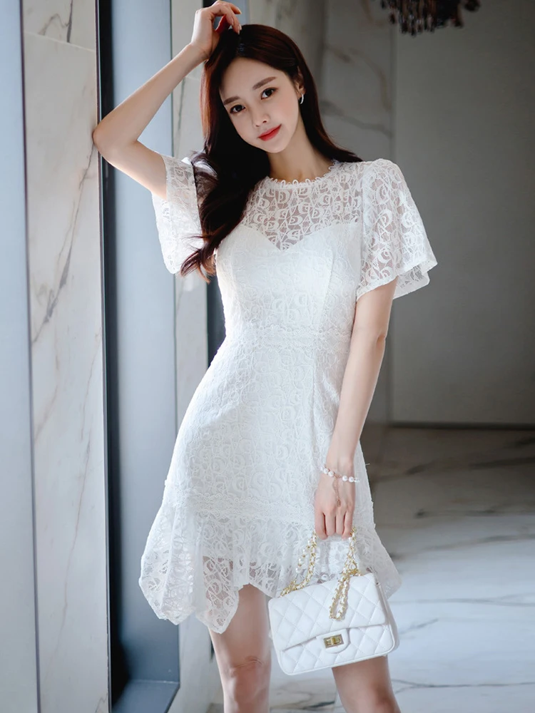 Элегантное женское вечернее платье в Корейском стиле милое кружевное