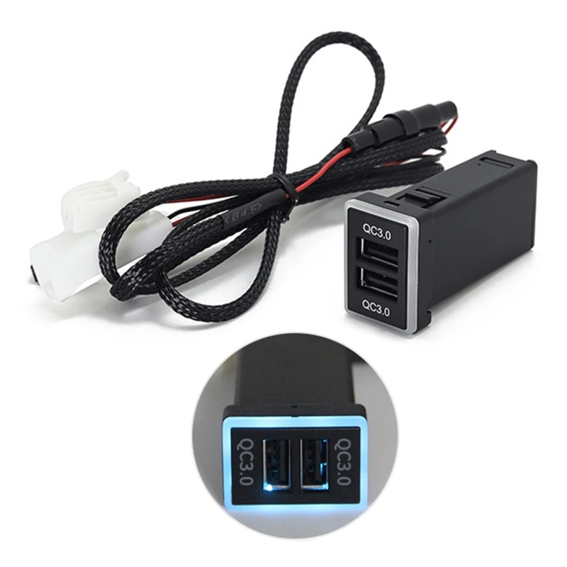 

Автомобильное зарядное устройство для Toyota QC3.0 с двумя портами USB, быстрая зарядка телефона, видеорегистратор, GPS-адаптер, кабель Plug & Play