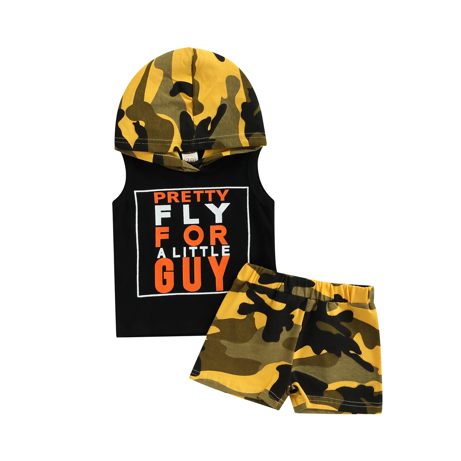 

Lioraitiin 0-18M Newborn Infant Baby Boy's 2Pcs Suit Camouflage Letter Print Sleeveless Hooded Tops Elastic Waist Shorts