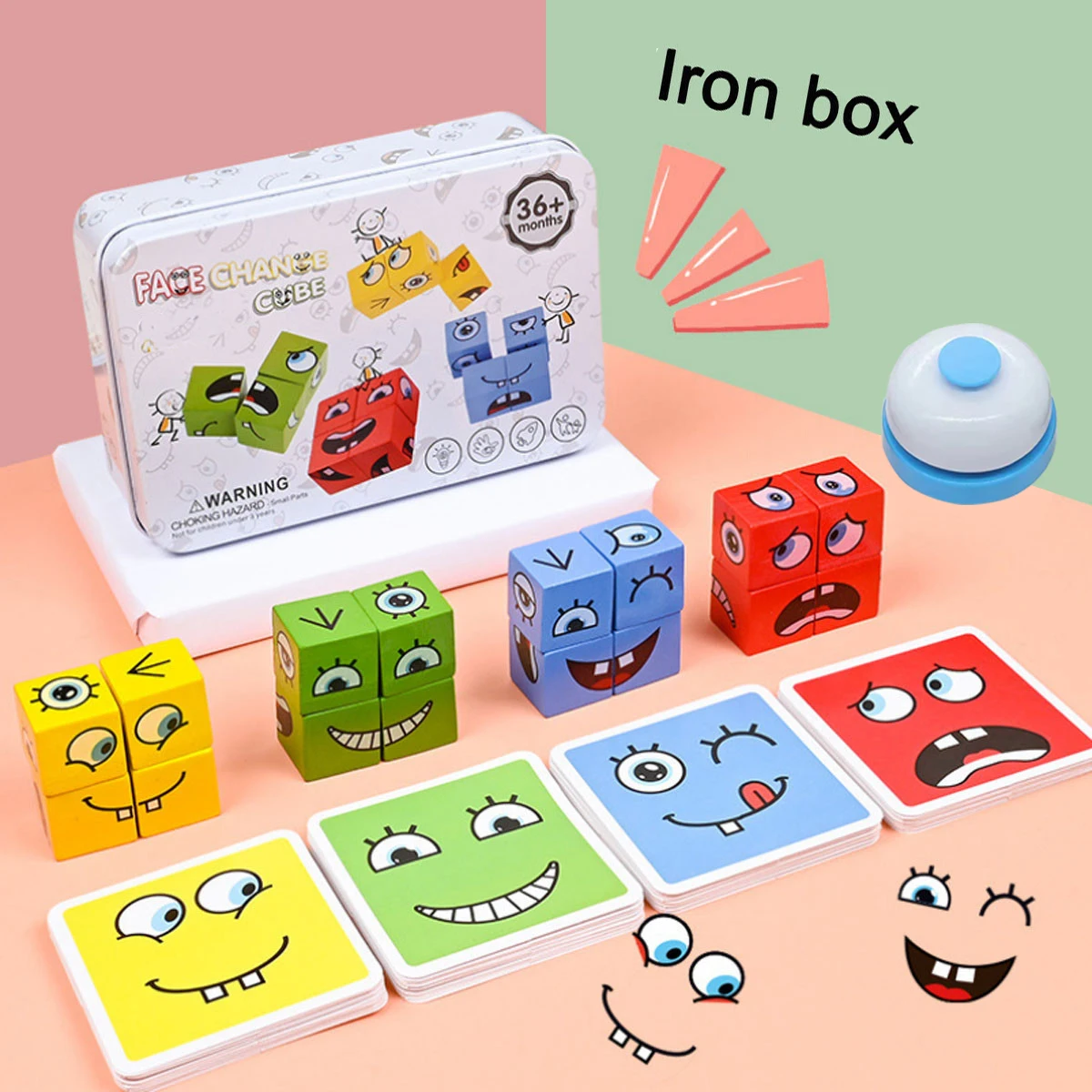 Cube Face Changing Building Blocks Board Game Wood Puzzle Montessori Expression Wooden Blocks Blocos For Children Kids Toys Gift