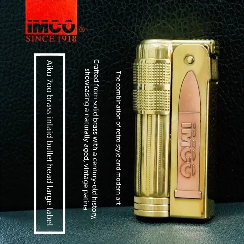 Фото Оригинальная зажигалка IMCO 6700 — корпус из твердой латуни с гравировкой пули, винтажная ветрозащитная карманная зажигалка с струйным пламенем для мужчин №2
