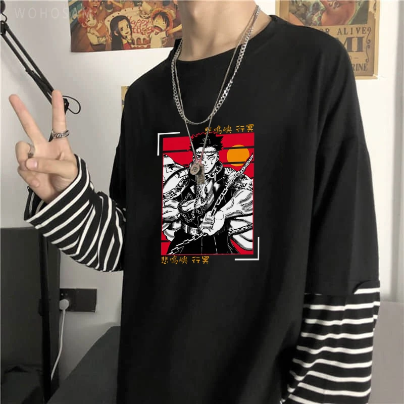 

Cool Men Himejima Kyoumei Demon Slayer Funny Anime Stripes T-Shirt Fashion Summer Casual Loose Women Men Long Sleeve T-shirt