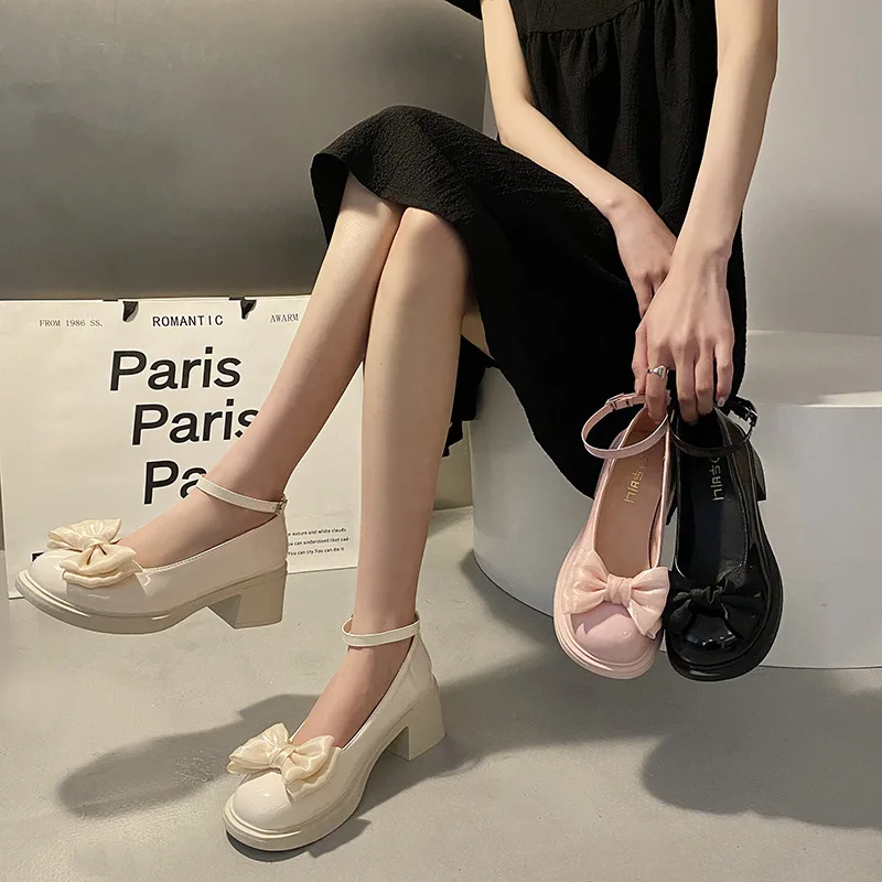 

Туфли Мэри Джейн, новинка весны, повседневная женская обувь в британском стиле, женские туфли на каблуке с бантом, модная Милая кожаная обувь, униформа для студентов