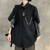 harajuku streetwear vintage shirt personality detachable full sleeve design casual single breasted chain tie loose blouses shirt