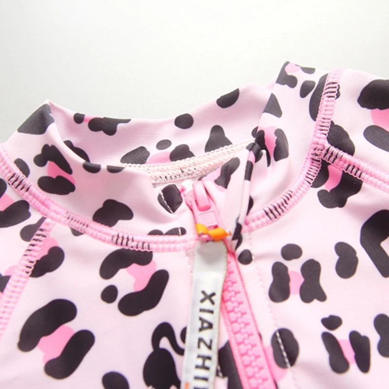 Girls' Swimsuit Leopard Print Long Sleeve Swimwear for Girls One Piece Bodysuit Bathing Suit Children Swimming Suits Rashguard |