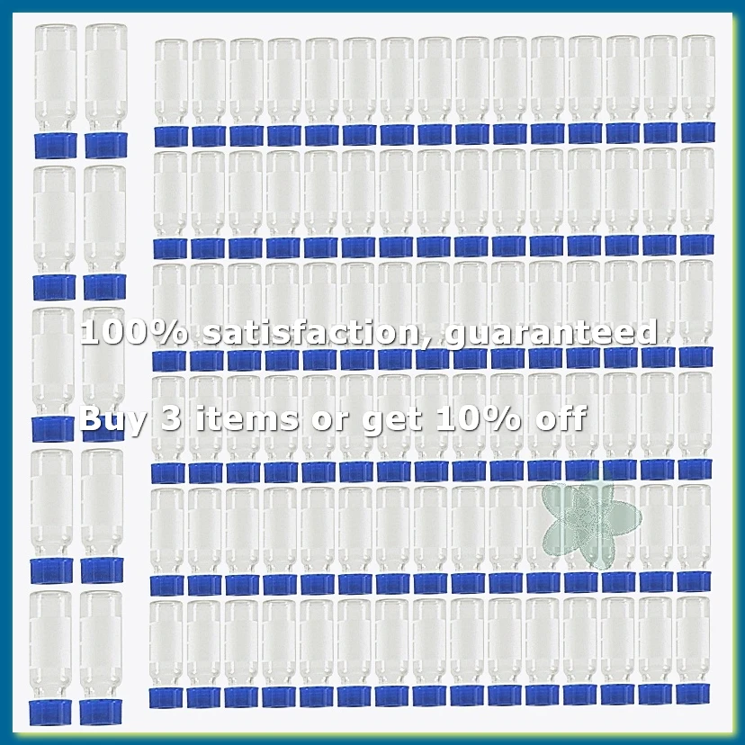 Фото Набор из 100 флаконов для автосемплера 2 мл - Флаконы для HPLC 9-425, прозрачные, с синими завинчивающимися крышками, белые, с септами красного цвета - DTB1 №1
