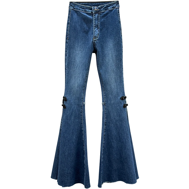 Flared Jeans for Women 2022 Spring New Elastic High Waist Slim Fit Dark Blue Bootcut Trousers Harajuku Denim Pants Female Jean