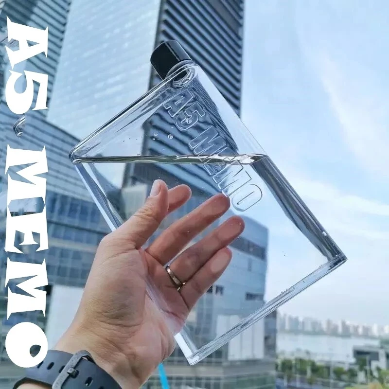 

A5 A6 Memo Paper Water Botlte Flat Cup BPA Free Clear Book Portable Pad Size Water Bottle Flat Drinks Kettle Notebook Drinkware