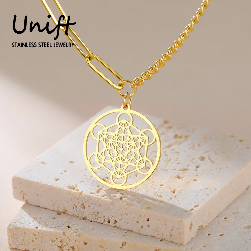 Unift Кулон Metatron с двойной цепочкой Женский ожерелье из нержавеющей стали в