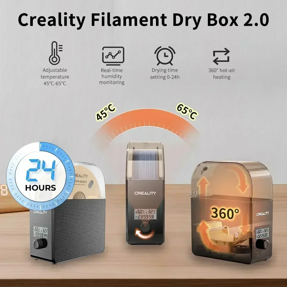 Фото Сухой ящик для нити для 3D-принтера Creality, 1 кг, 2,0, регулируемая температура 45 ℃ -65 ℃   Мониторинг влажности в режиме реального времени с подогревом горячего воздуха 0-24 часа №2