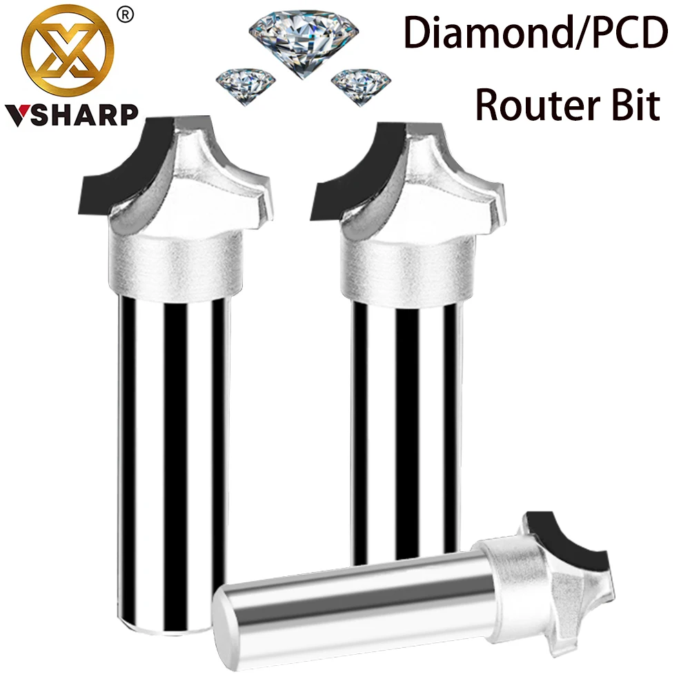 Фото Vsharp PCD режущий Круглый сверлильный алмазный резец прорезной дверь шкафа резной Гравировальный фрезерный резец долговечный для МДФ фанеры №1