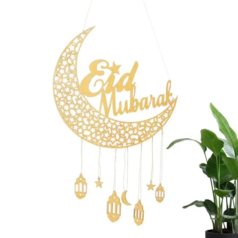 

Wood Ramadans Decorations Moon Star Gold Wooden Pendant Eid Mubaraks Ornaments For Home Islams Muslims Eid Al Adha Decor