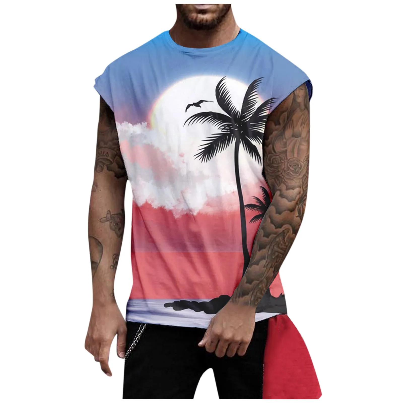 

Summer Men'S 3d Digital Printed Shoulder Tank Top Beach Casual Holiday Style Tank Top Men Sleeveless Shirts Y2k Men'S Clothing