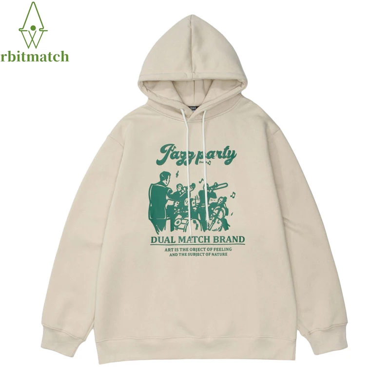 

Hip Hop Hoodie Sweatshirt Streetwear Men Vintage Cartoon Band Printed Cotton Hooded 2022 Winter Harajuku Pullover Hoodie Black