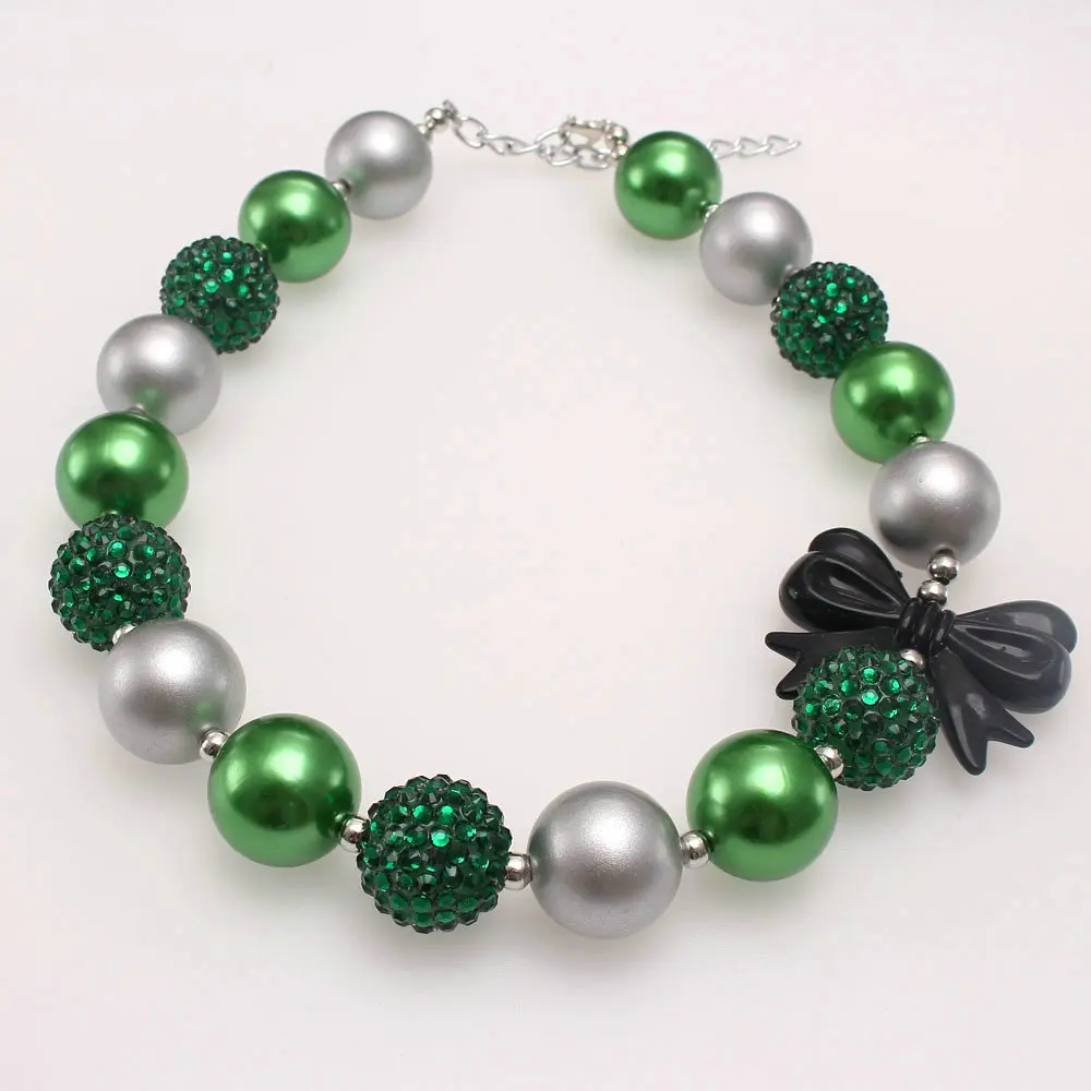 

Dark Green Children's Big Bead Necklace Easter Girl Necklace Green Irish Hat Festival Kid Chunky Necklace Dropshipping