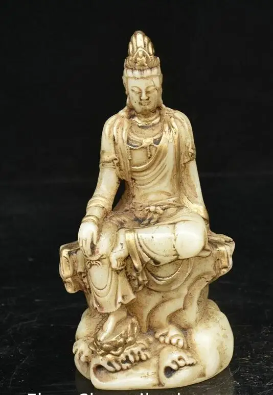 

Статуя богини Гуань Инь из старого китайского белого нефрита позолоченная фэн-шуй Кван-Инь 6,4