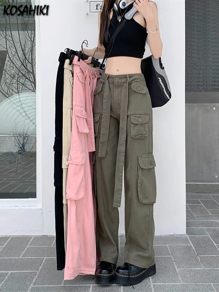 

Y2k Cargo Pants Big Pockets Button Sweatpants Women Streetwear Sporty Joggers Korean Fashion Outfits Harajuku 90s