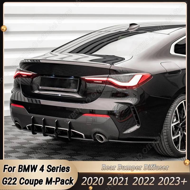 

For BMW 4 Series G22 Coupe M-Pack 2020-2023+ 4 Fins Car Rear Bumper Diffuser Rear Side Splitters Spoiler Lip Body Kits Tuning