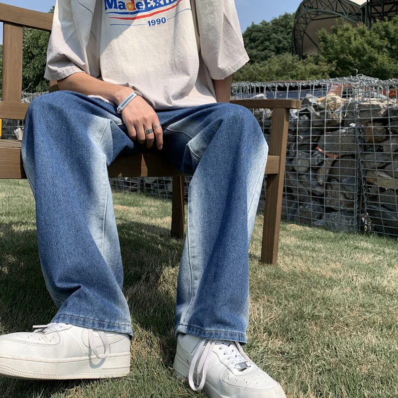 Blue/Black Baggy Jeans Men Fashion Retro Casual Straight Jeans Mens Japanese Streetwear Loose Hip Hop Denim Pants Mens Trousers