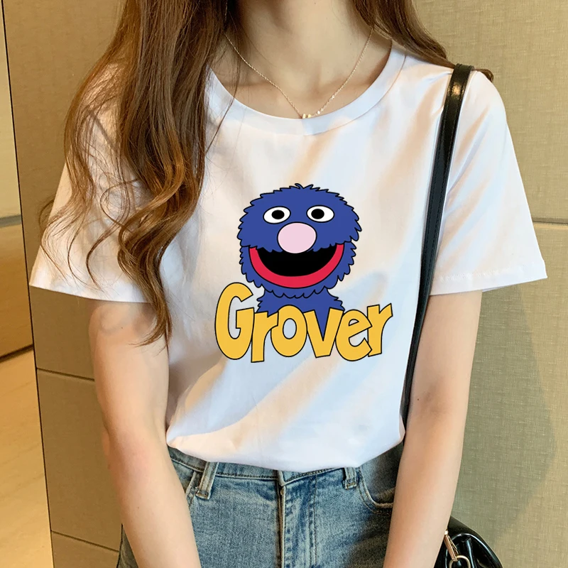 

Women's casual T-shirt sexy street wear black and white short sleeve waistband printed T-shirt summer new loose short sleeve top