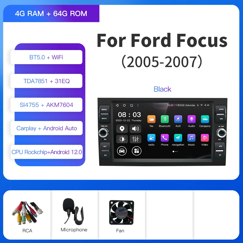 

Kapud 8 "Android 12 Автомобильный радиоприемник Мультимедийный плеер Стерео 360 Камера для Ford Focus 2 Kuga Fiesta Mondeo C-Max Carplay AUTO BT GPS