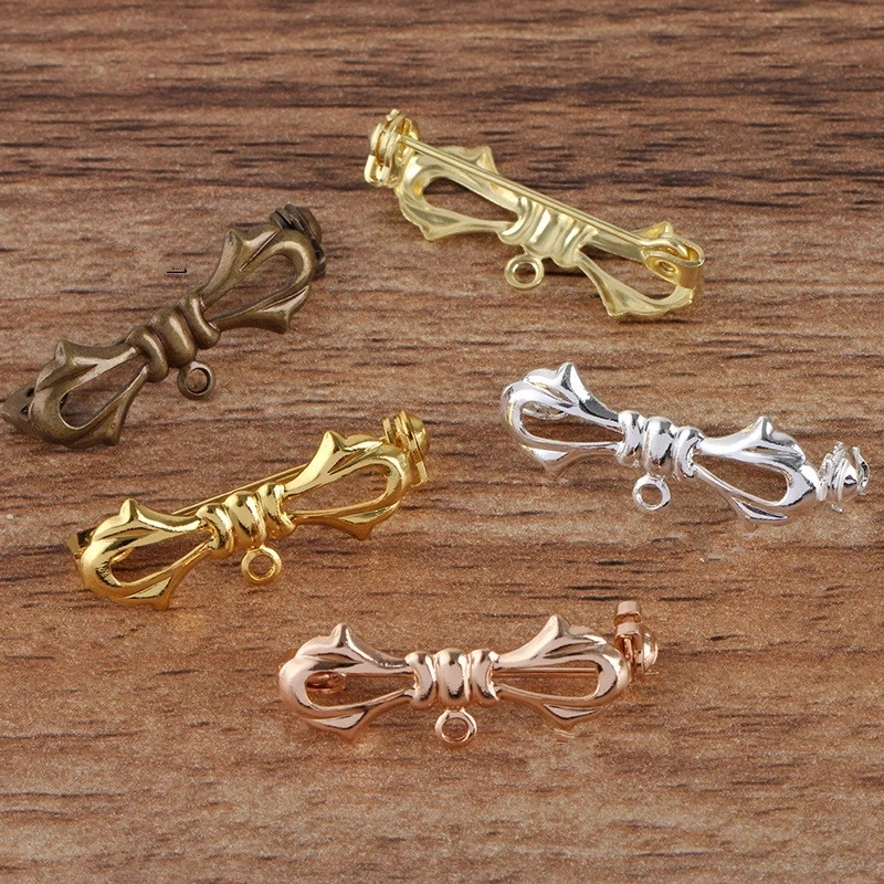

50 PCS 10x28mm Metal Brass Bowknot Brooch Settings Safety Gold /Silver Plated Brooch Pin DIY Handmade Jewelry Accessories