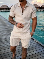 mens polo suit fashion men sets mesh printed 2022 streetwear v neck short sleeve polo shirt shorts two pieces men casual suit